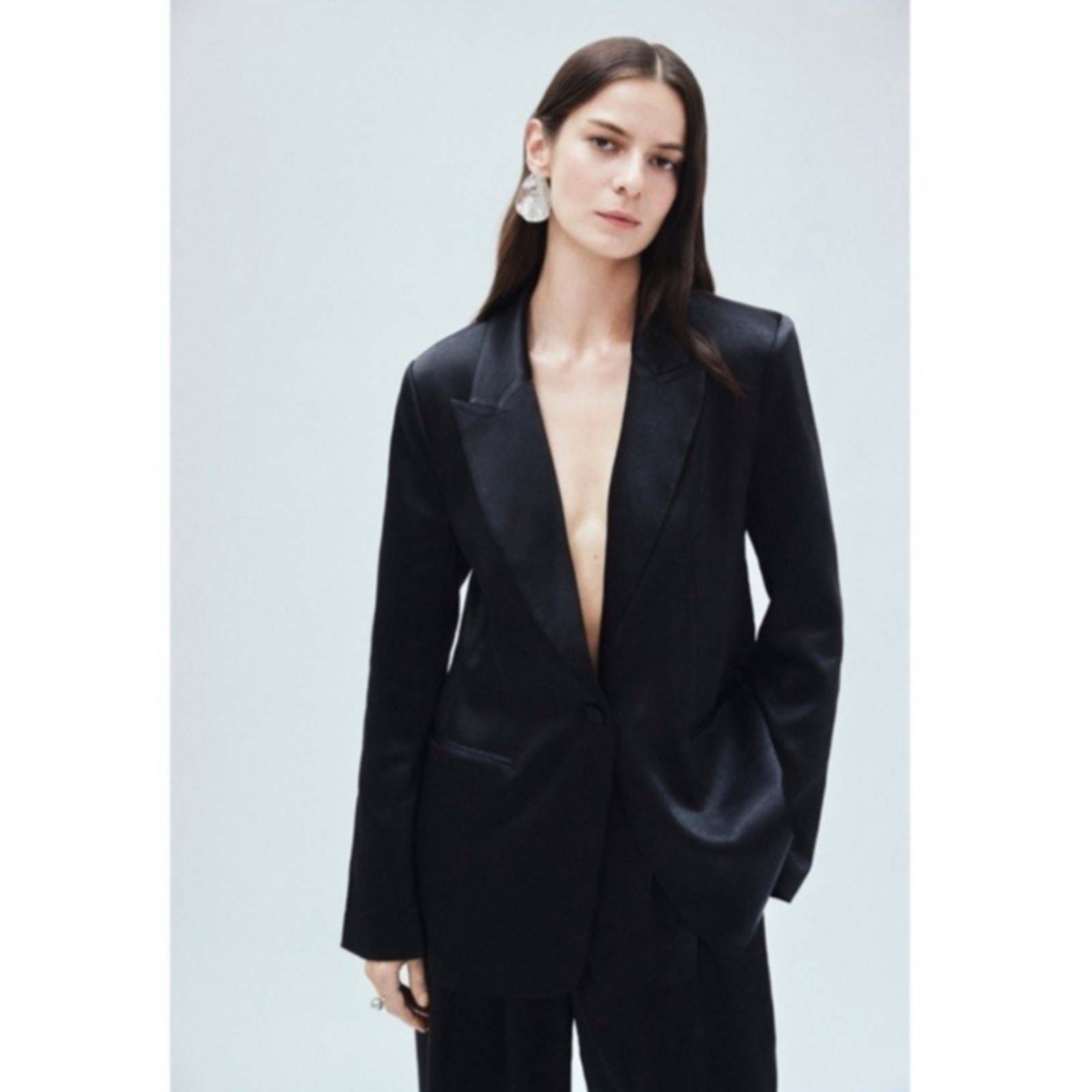 Nwt Mayson The Label Relaxed Satin Blazer Black S Formal Holiday Party Classic — image 2 of 8